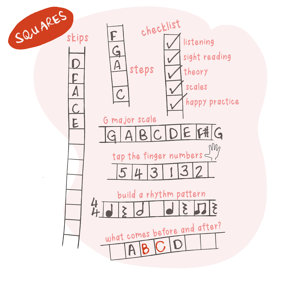 Musical Alphabet and Squares Roller Stamp (Double sided)