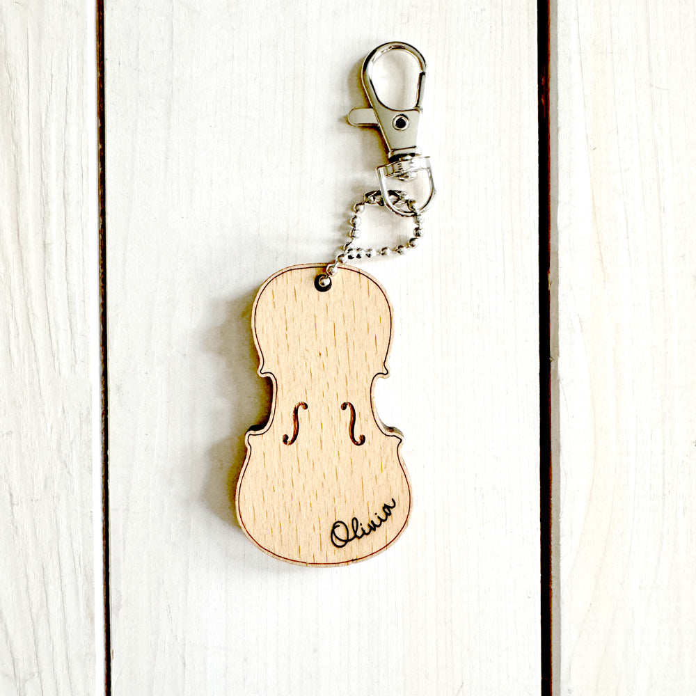 Personalized Violin Keychain (Natural Wood)