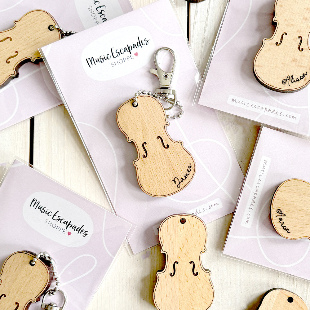 Personalized Violin Keychain (Natural Wood)