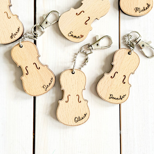 Personalized Violin Keychain (Natural Wood)