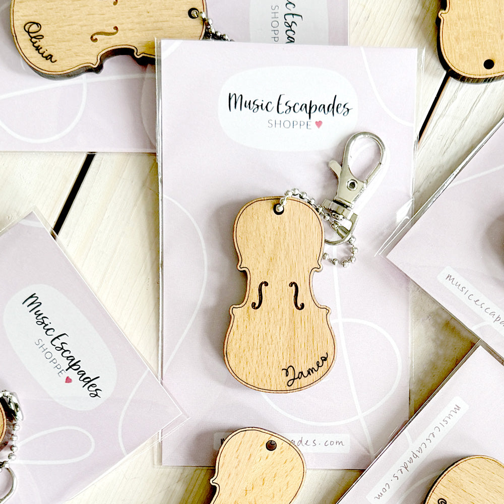 Personalized Violin Keychain (Natural Wood)