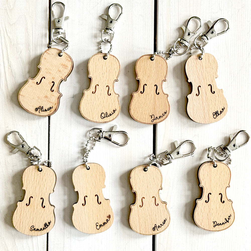 Personalized Violin Keychain (Natural Wood)