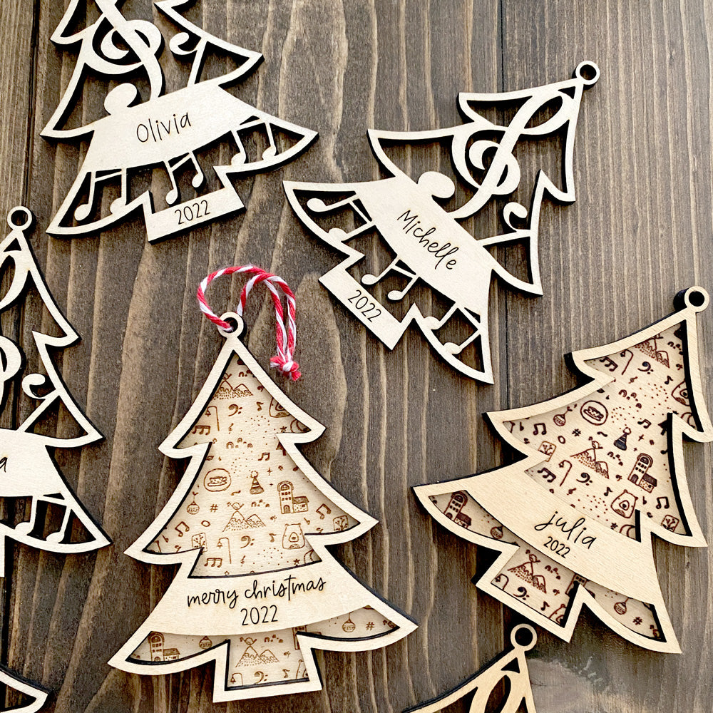 Whimsical Personalized Christmas Tree Wood Ornaments | Wood Name Place Card  | Gift Tag