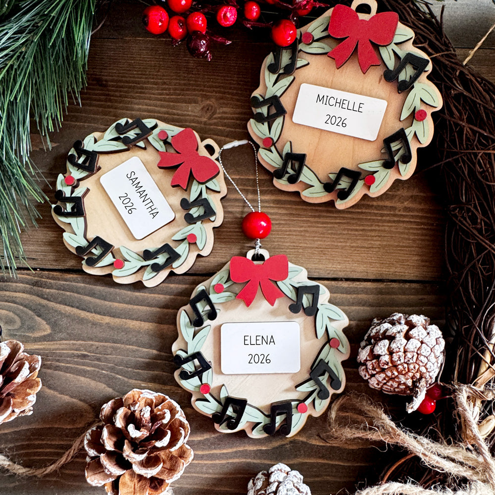 Personalized Layered Rustic Musical Wreath Ornament