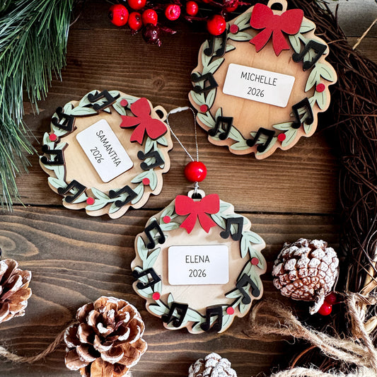 Personalized Layered Rustic Musical Wreath Ornament