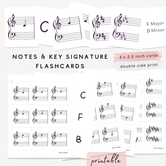 Grand Staff Notes & Key Signature Flashcards Printable