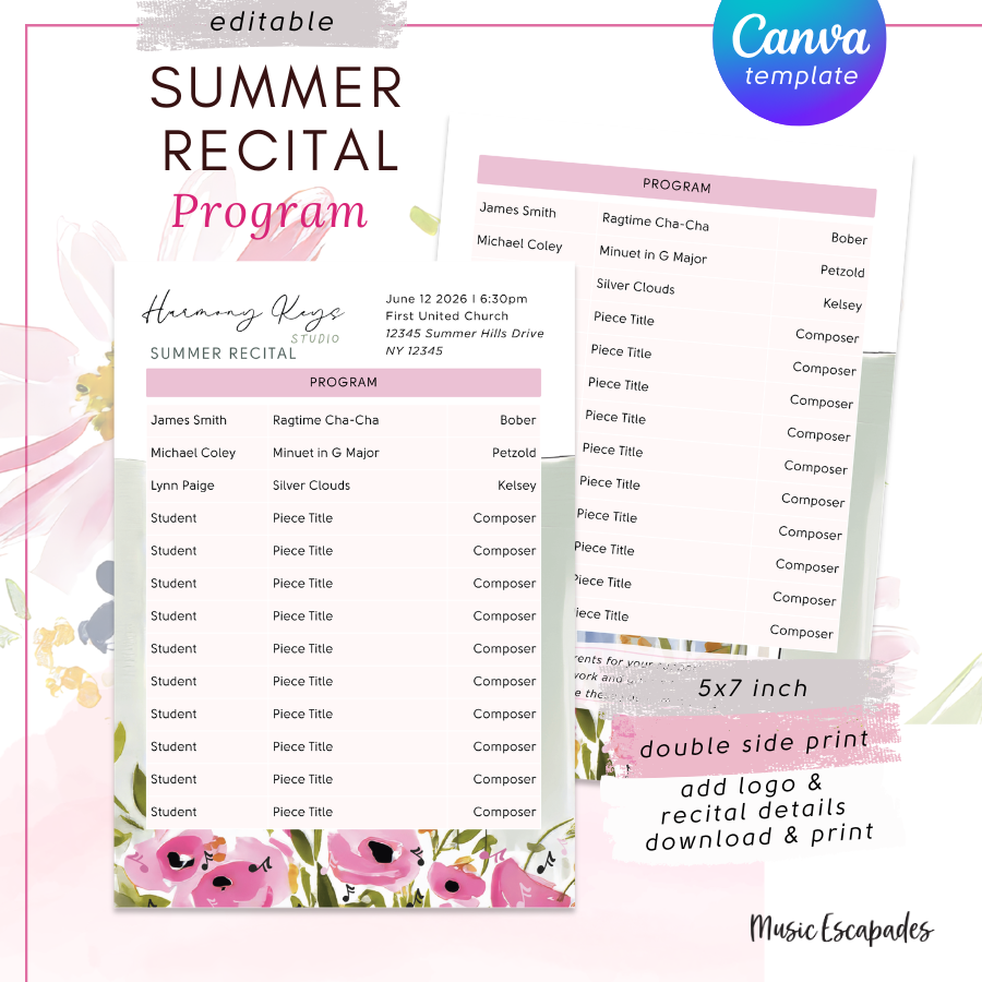 Summer Floral Recital Program (Canva Template)