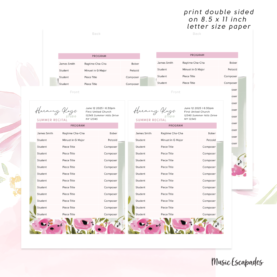 Summer Floral Recital Program (Canva Template)