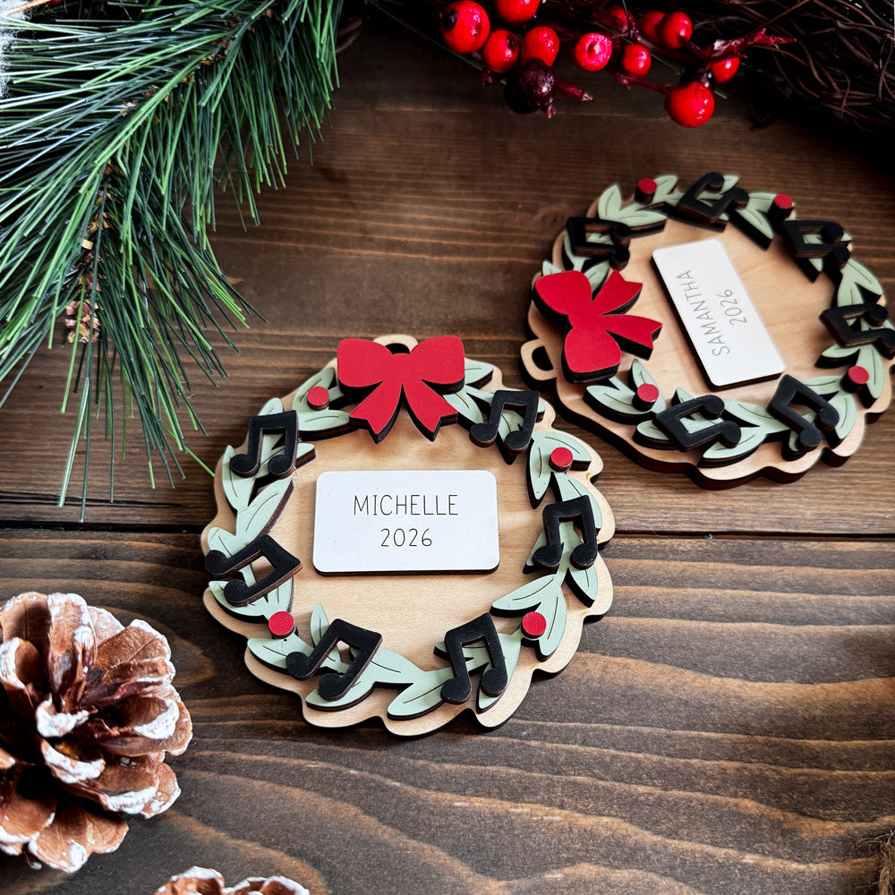 Personalized Layered Rustic Musical Wreath Ornament