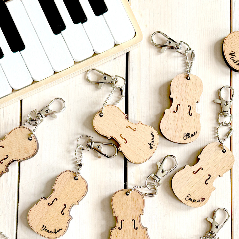 Personalized Violin Keychain (Natural Wood)