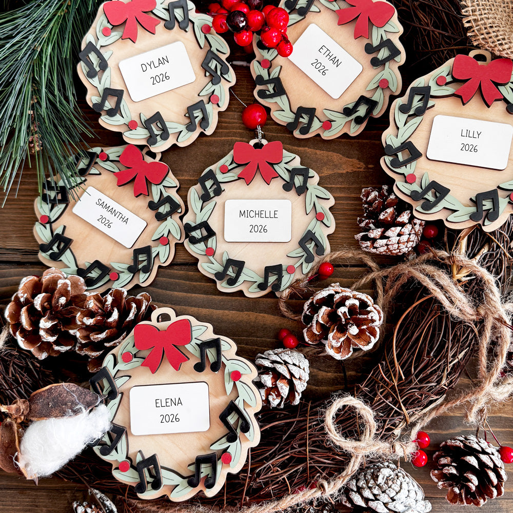 Personalized Layered Rustic Musical Wreath Ornament