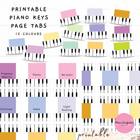 Printable Piano Keys Page Tabs