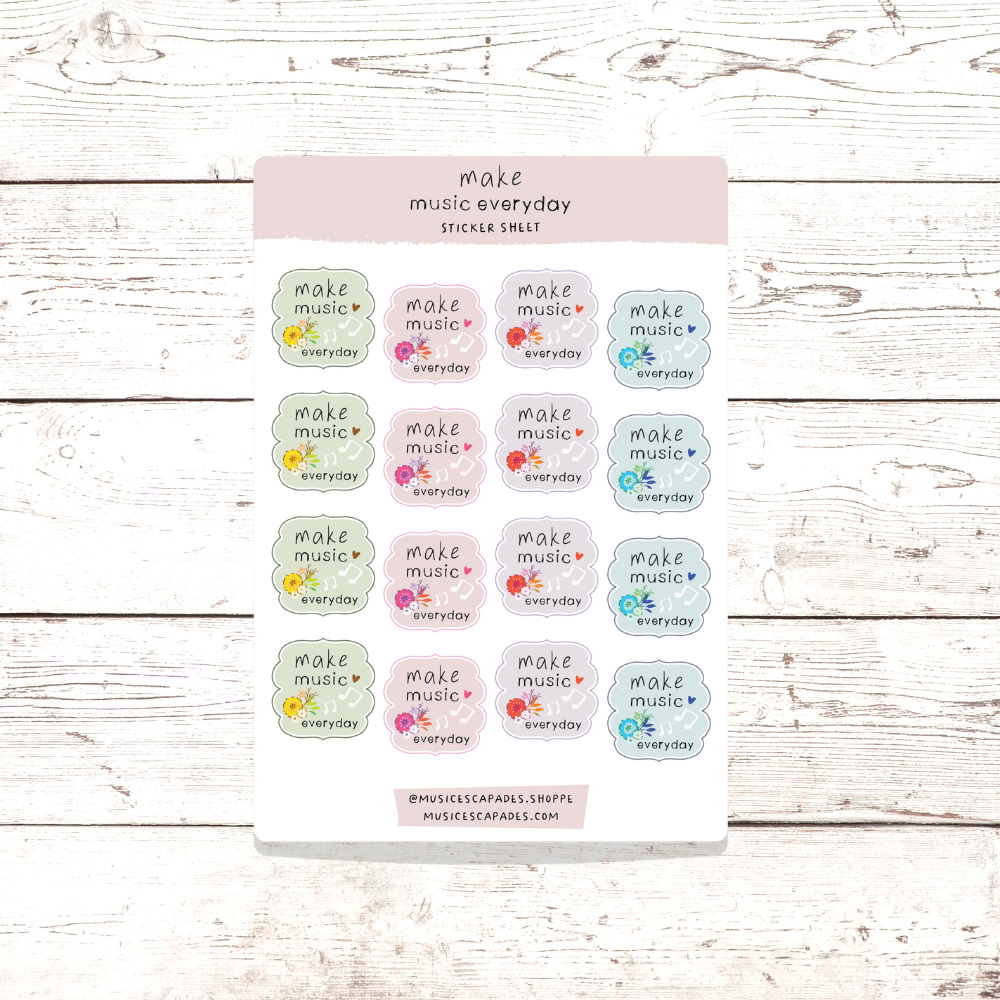 Make Music Everyday Sticker Sheet – Music Escapades Shoppe