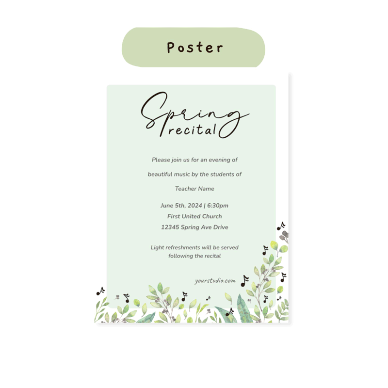 Spring Recital Program Template (Green Watercolour Foliage) – Music ...