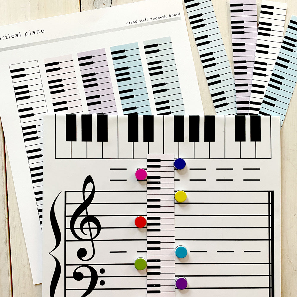 Vertical Piano and Musical Symbols