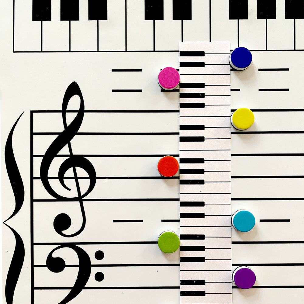 Vertical Piano and Musical Symbols